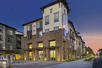 Outer view at night of residencies at Avalon Bay Communities in Glendora. The facility install REGUPOL vibration to ensure vibration comfortability for residents.